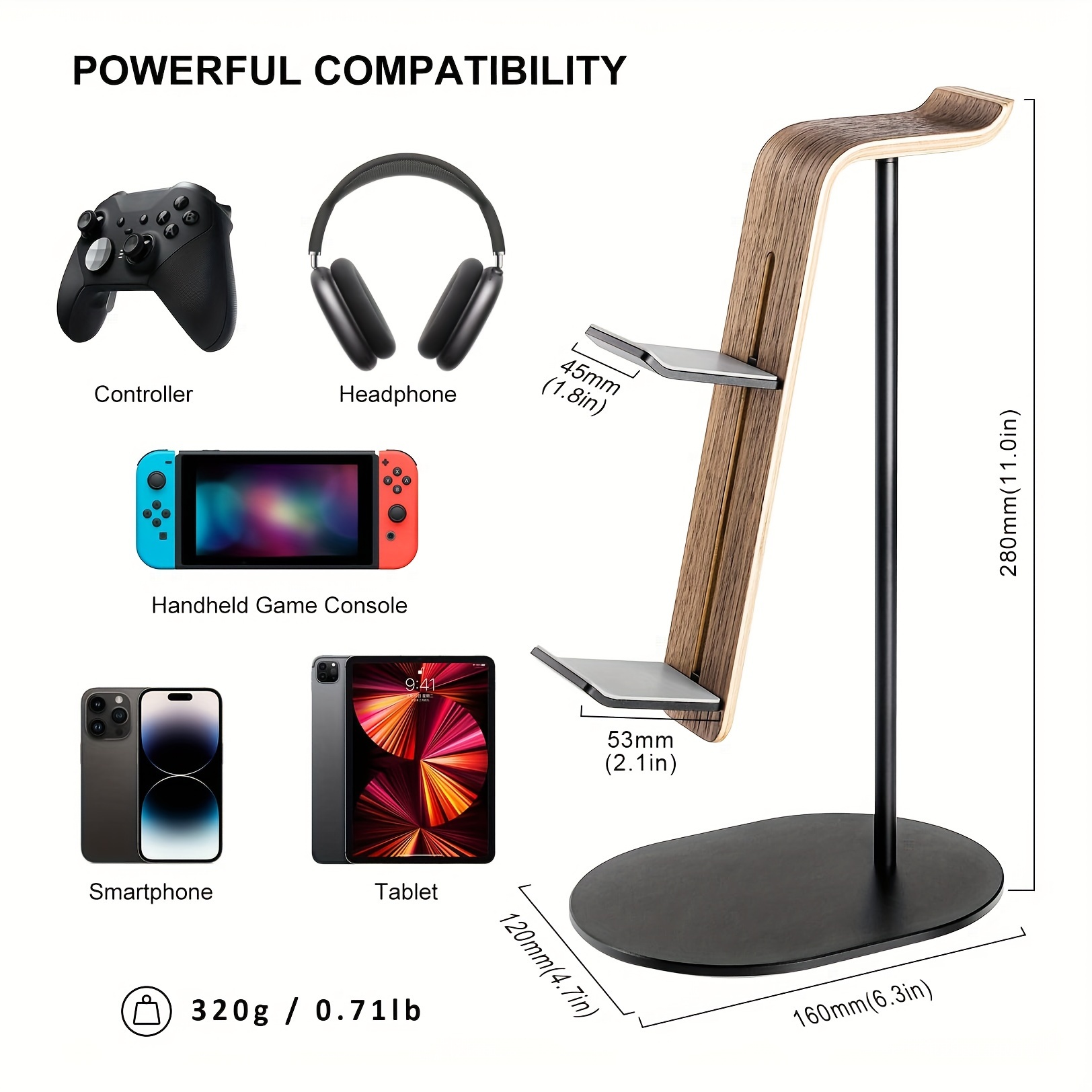 Gaming Headphone Accessories - Pengontrol Kayu & Penyangga Headset, Dudukan